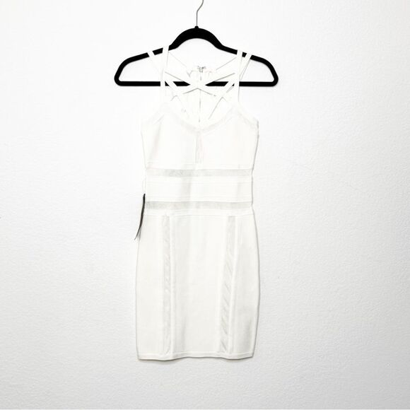 Bebe NEW WITH TAGS! Women's White Mesh & Cage Bandage Dress Bodycon Size S - Picture 1 of 8